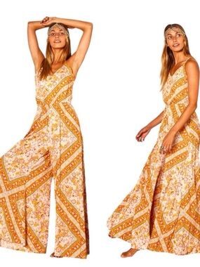 JAASE Boho Gold Paisley Wide-Leg Jumpsuit XS